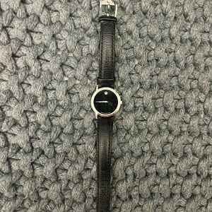 Movado Black Leather Strap Watch